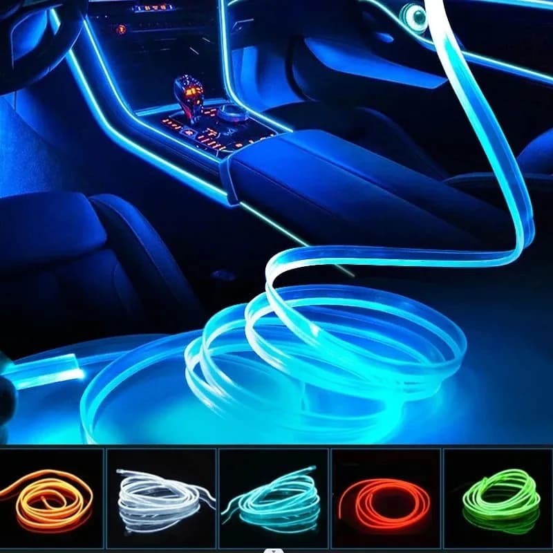 Ambiente auto El Wire LED USB Flessibile Neon Luci interne Montaggio RGB Per la decorazione automobilistica Illuminazione 3M APP nascosta