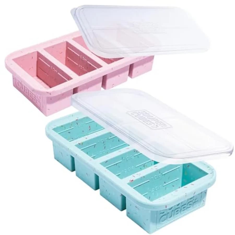 Stampi in Silicone per Congelatore con Coperchi - Vassoio per Cubetti di Zuppa - Perfetto per Congelare Zuppa, Riso e Porzioni Individuali