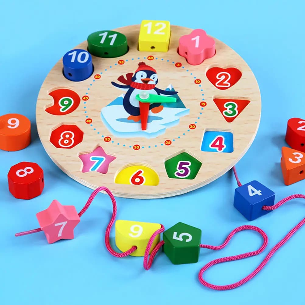 Set di Costruzioni in Legno per Bambini: Orologio Educativo, Blocchi Colorati per l'Apprendimento delle Forme e lo Sviluppo Cognitivo Precoce