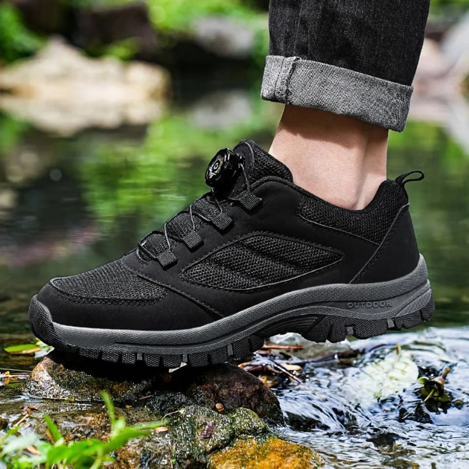 Sneakers da Uomo Eleganti con Fibbia Girevole, Scarpe da Trekking Monocolore Comode Antiscivolo, Scarpe Sportive in Pelle per Uomo