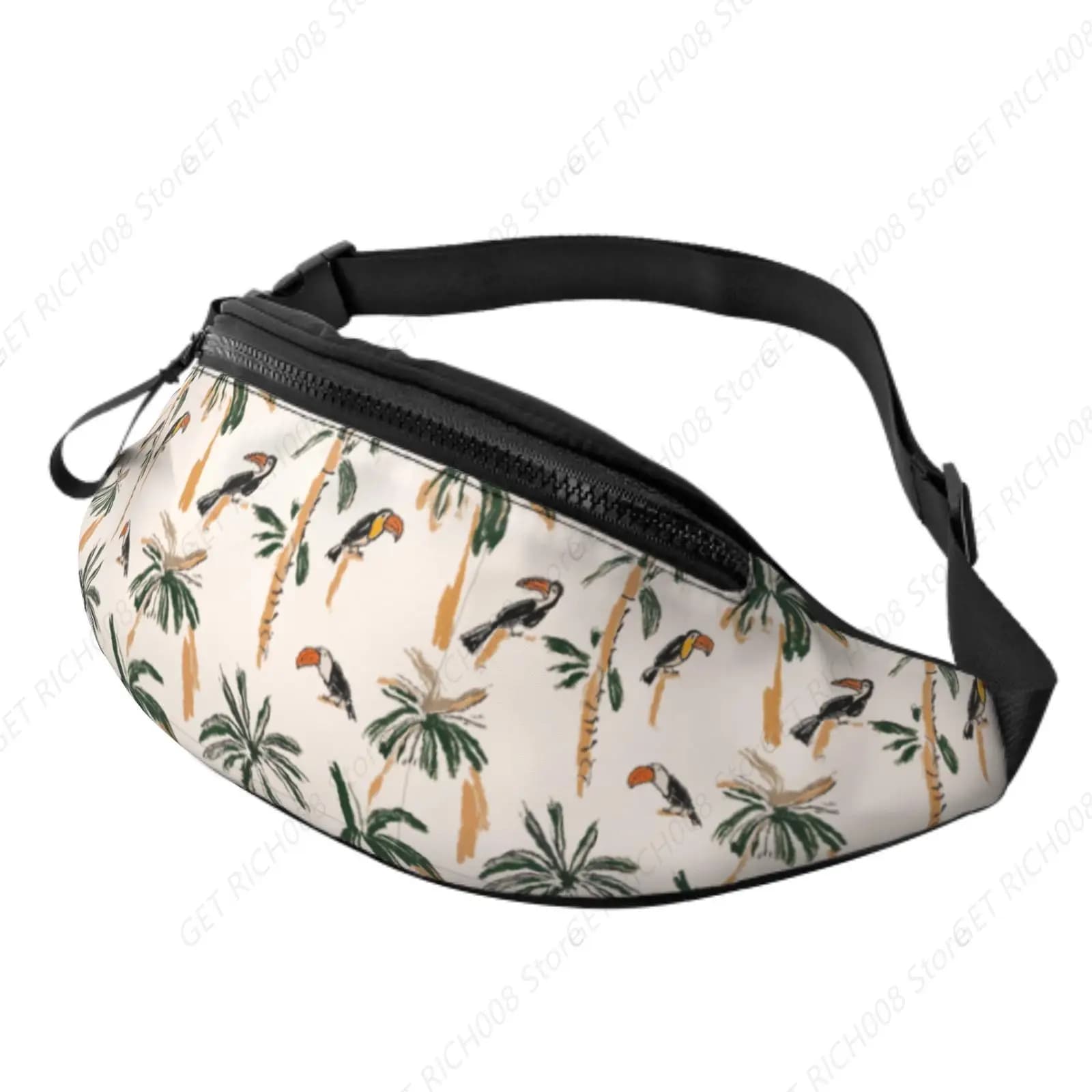Backpack with palms of birds and tropical rhino Paradise Print Man Woman, shoulder strap, baby carrier for travel, walking, racing