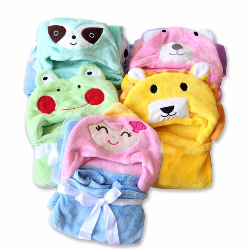 Lovely towel with hood for children 0-7 years: various forms of animals such as rabbit, owl, frog, perfect for bath