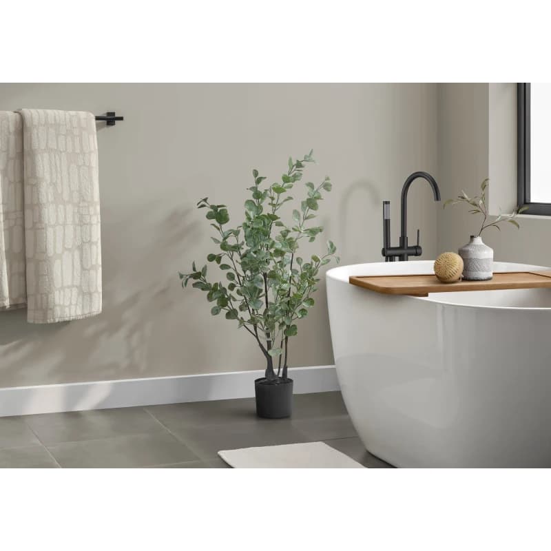 Pianta Artificiale, 89 cm di Altezza, Albero di Eucalipto, da Interno, Finta, Decorativa, con Foglie Verdi, Vaso Nero