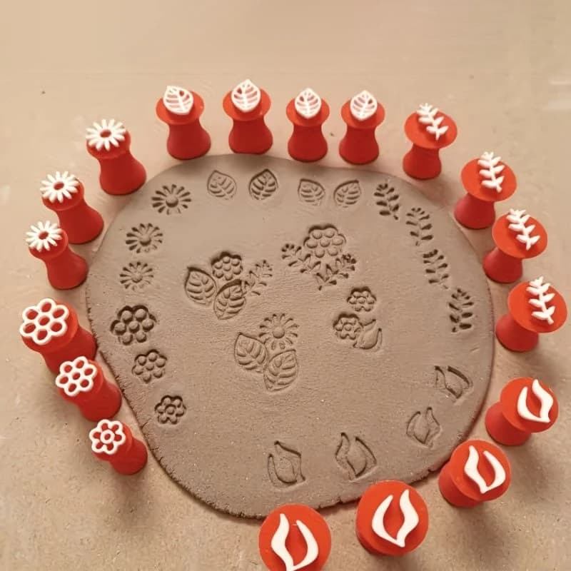 Clay Stamp Molding Kit 6 Flower Leaf Types for DIY Art Crafting Pottery Sculpting and Birthday Gifts