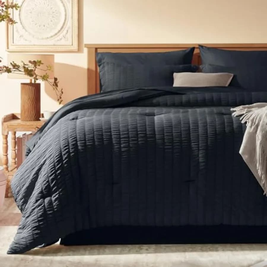 Set Completo di Biancheria da Letto 8 Pezzi in Seersucker, Set Letto Completo con Piumino e Lenzuola, Set Biancheria da Letto Matrimoniale con Piumino