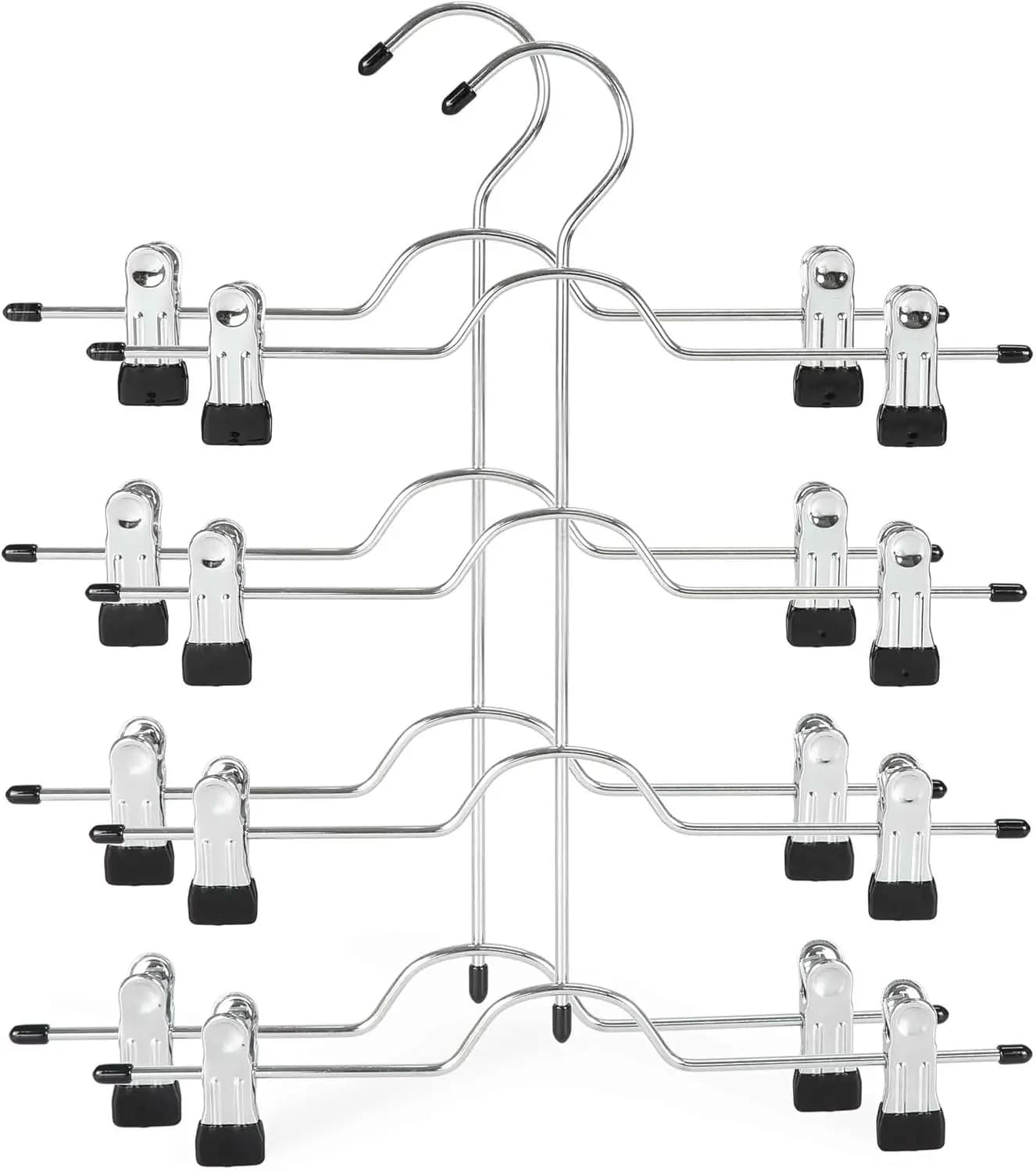 4 Tier Skirt Hanger with Adjustable Clips, Space Saving Pants Hanger for Closet Organization, Black 2-Pack