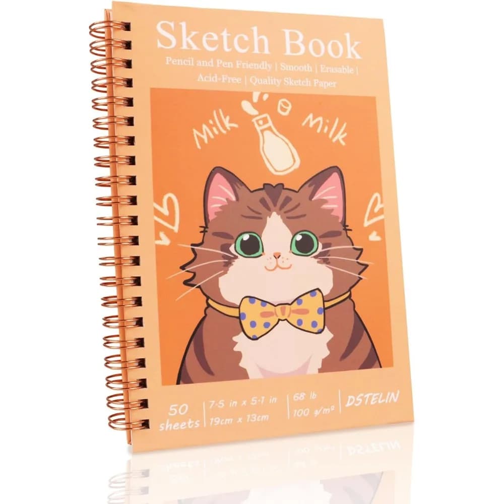 1 Pack Spiral Bound Sketchbooks with 100 GSM Paper, 50 Sheets, 7.5" x 5.1", Yellow Hard Cover for Art Enthusiasts