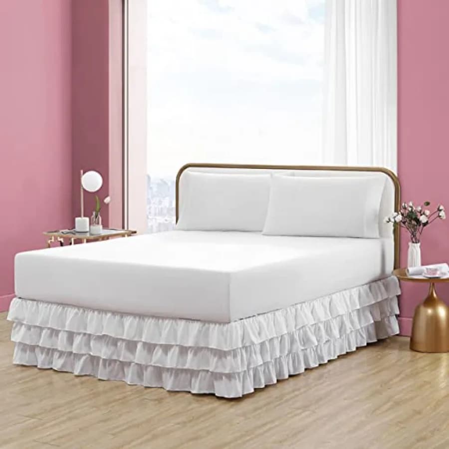 Home - Copriletto con volant stile casual bianco tinta unita