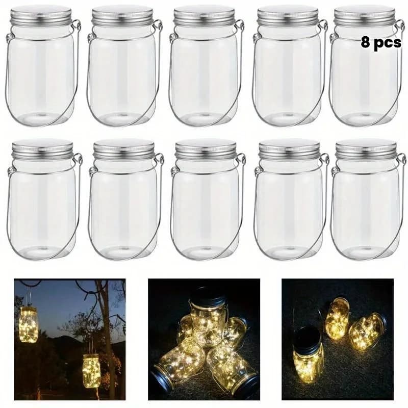 Set di barattoli di vetro in plastica da 8 pezzi con ganci per luci a corda fai da te, decorazioni floreali per la casa, cene, feste, impostazioni della tavola, decorazioni per esterni