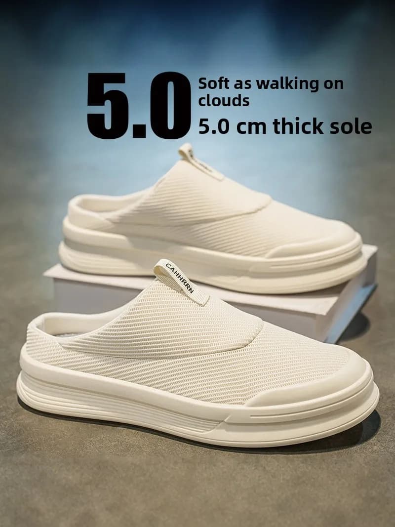 Lightweight Breathable Men's Slip-On Flat Sandals Open-Toe Mesh Slip Slippers Comfortable Casual Beijing Style Flat Heel
