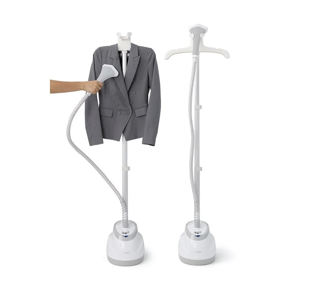 Vaporiera da 1800 W per vestiti in piedi, vaporizzatore verticale per indumenti con asse da stiro Serbatoio dell'acqua da 1,8 litri regolabile in altezza per vestiti con