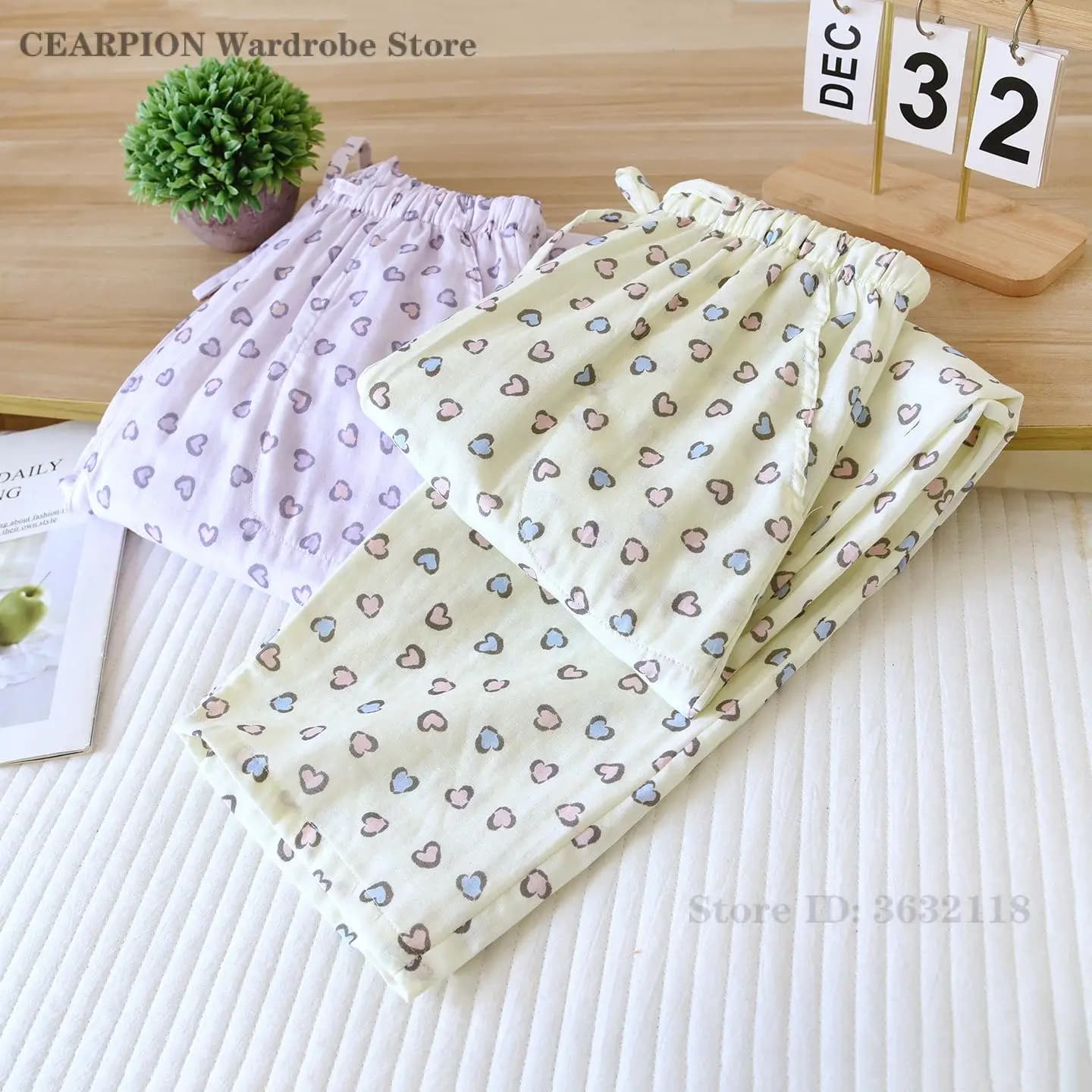 Pantaloni da notte in cotone primavera estate con tasche Pantaloni da notte Pantaloni da pigiama stampati Sweet Love da donna sottili per la casa