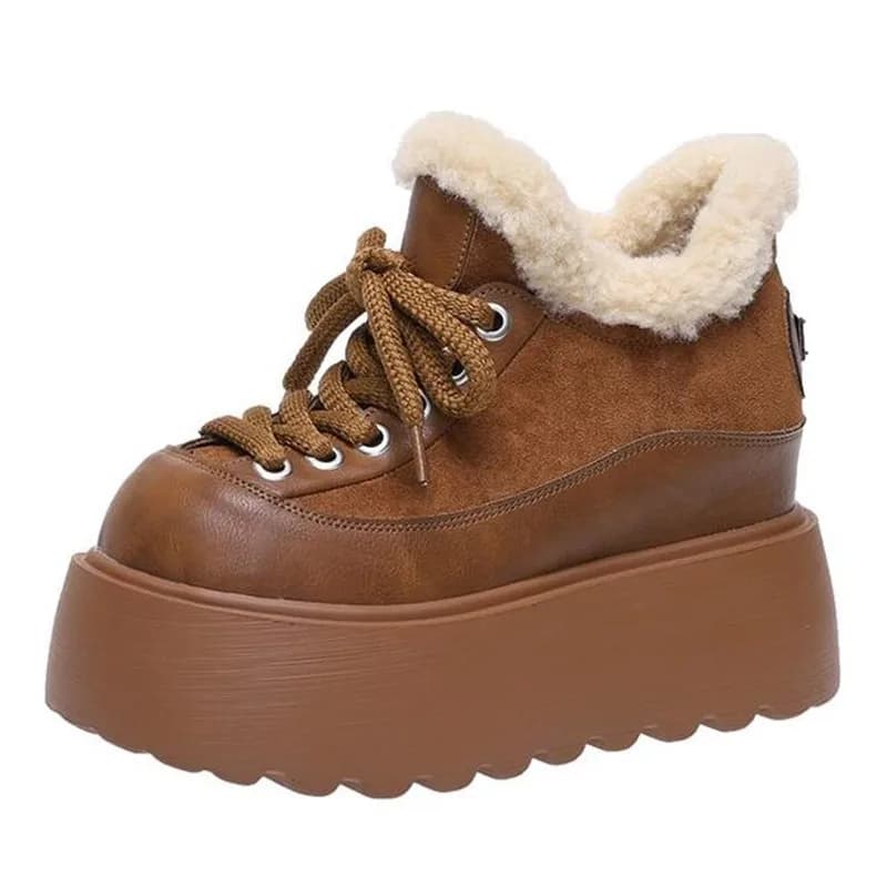 Designer Inverno Lace-Up Chunky Platform Stivali da neve in pelliccia da donna Tenere al caldo Suola spessa Caldo cotone Stivaletti corti Scarpe Zapatos Mujer