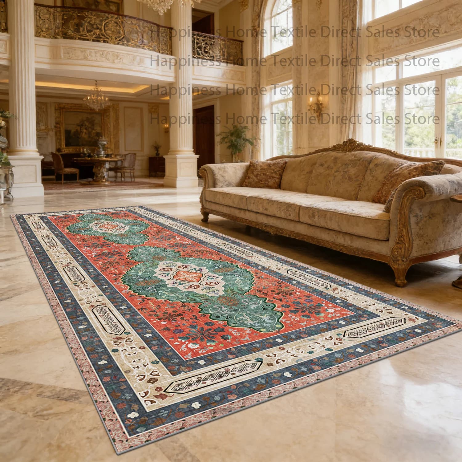 Persian Retro Living Room Luxury Carpet Decoration Bedroom Machine Washable Antiskid High-end Rug Short Velvet Soft Kitchen Mat