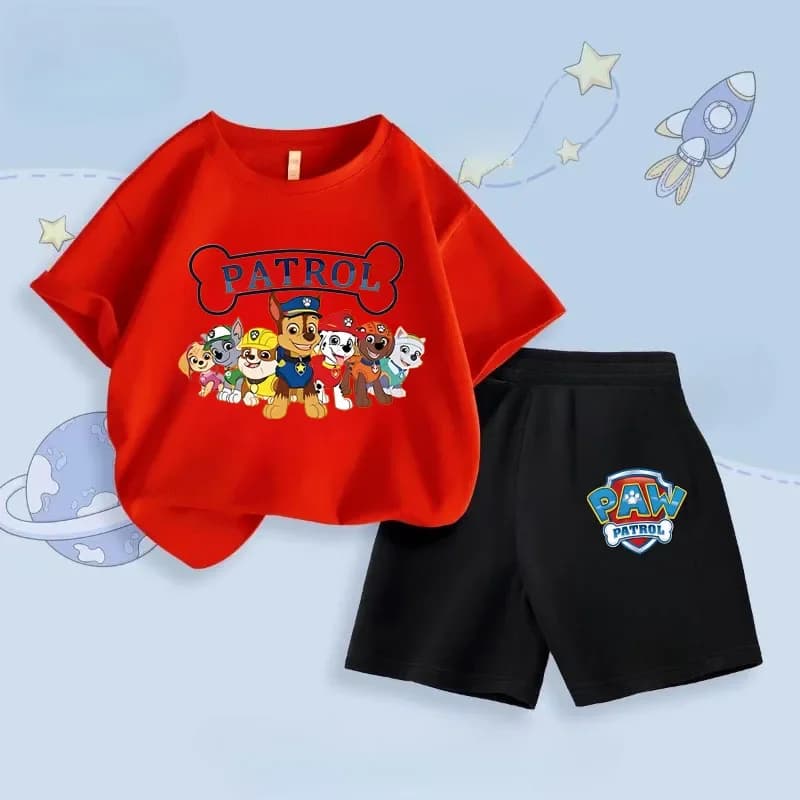 PAW Patrol Summer New Boys Top a maniche corte e pantaloncini Set da due pezzi Abiti casual traspiranti per bambini Abiti da spiaggia per bambini