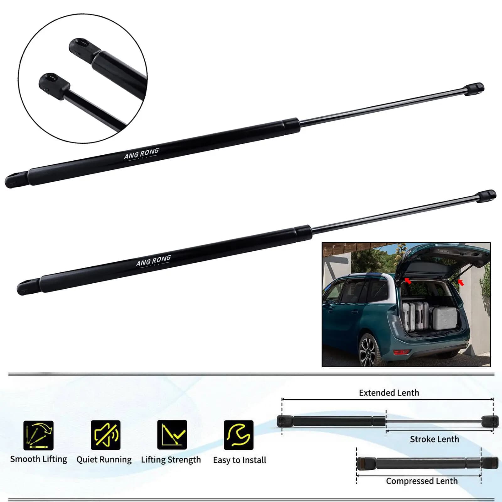 2X Rear Tailgate Boot Gas Struts Spring 630N For Citroen C4 Grand Picasso MPV Spacetourer 2013-on