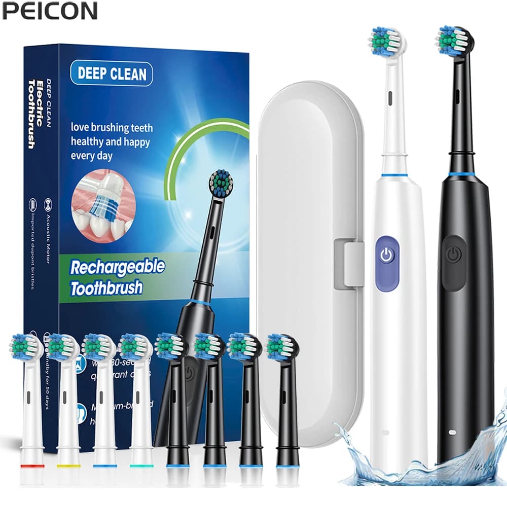 Rotating electric toothbrush for deep cleaning and teeth whitening for adults, rechargeable toothbrush with 4/8 pieces spare heads