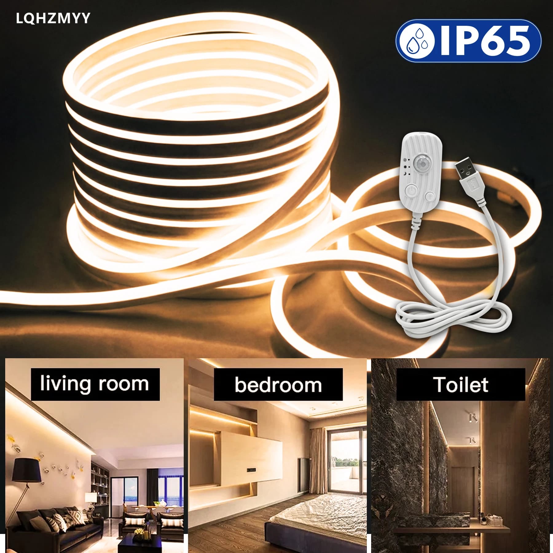 Lights up when someone comes and turns off when they leave, LED neon light strip with sensor switch, low voltage 5V, USB powered, can be cut to any length from 1m/2m/3m/4m/5m/6m, available in night mode/day mode/consta