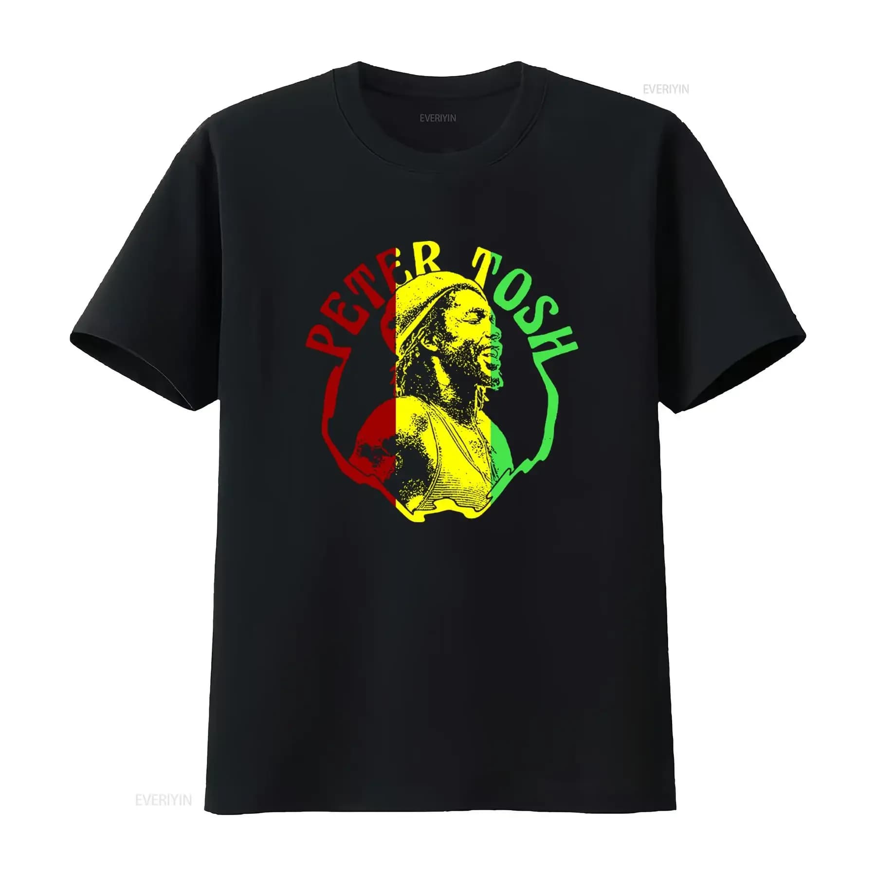 T-shirt con stampa Peter Tosh ispirata alla musica reggae in stile giamaicano, top vintage lavato per l'uso quotidiano, grafica unisex versatile