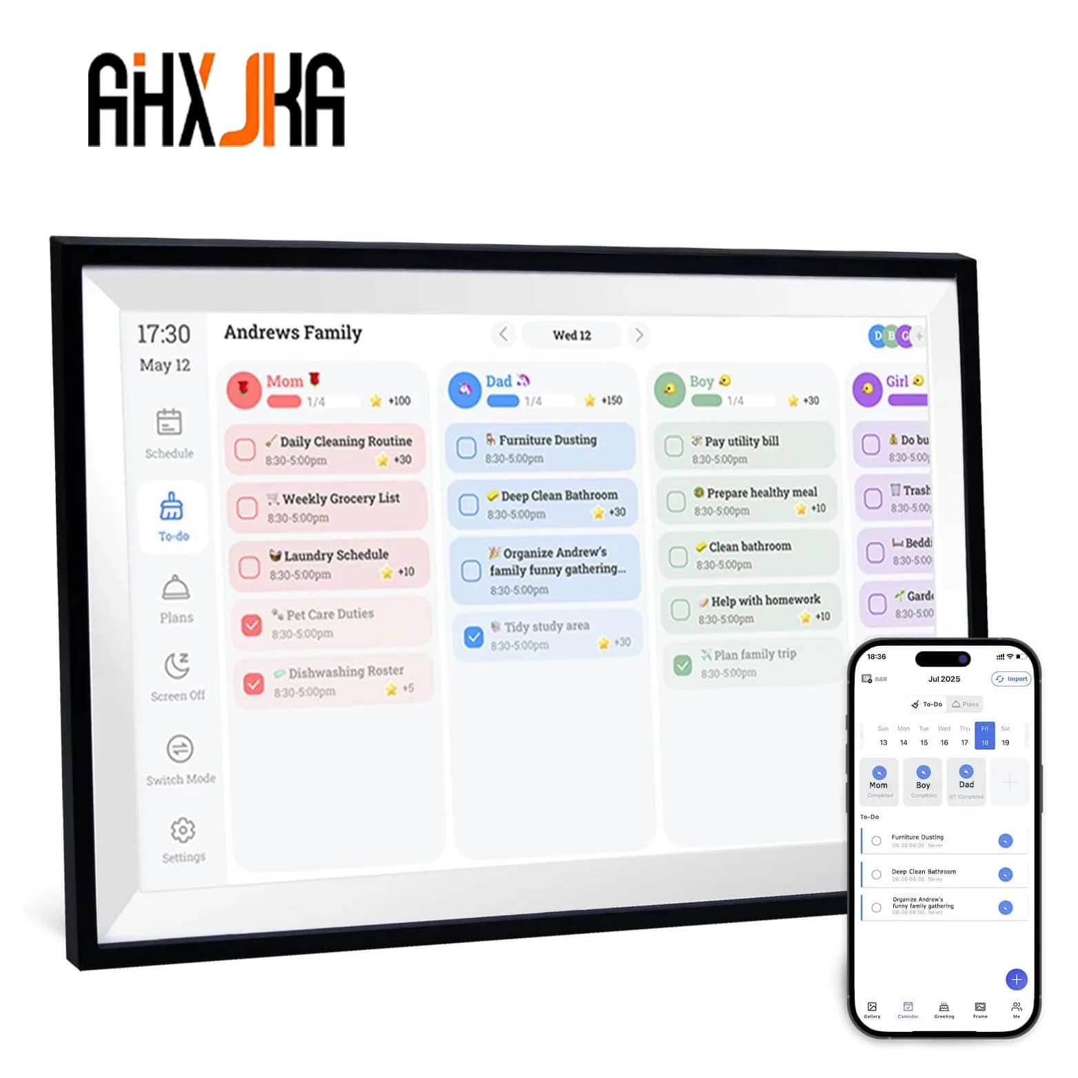 Cornice Digitale WiFi da 15,6 Pollici con Pannello IPS, Calendario Intelligente, Touch Screen, Installazione a Parete o da Tavolo, 32GB