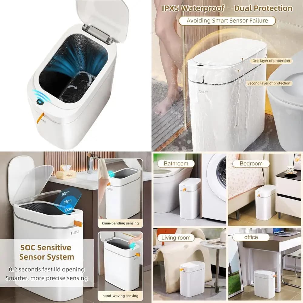 Pattumiera automatica touchless da 3,5 galloni con coperchio per bagno, bidone della spazzatura con sensore impermeabile per casa e ufficio