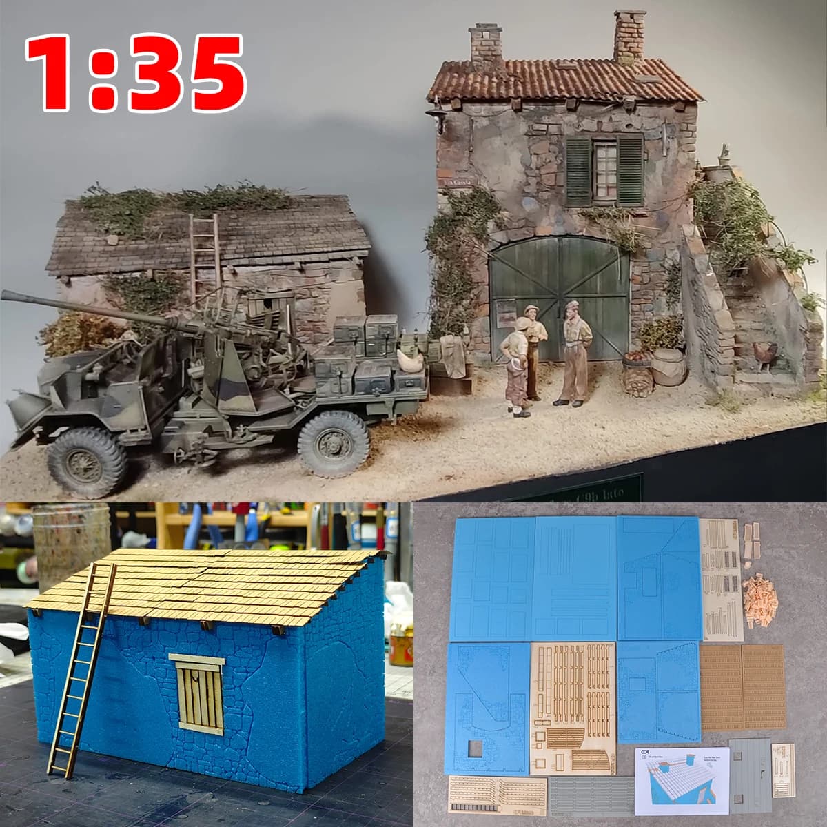 Modellino Architettonico da Assemblare: Tavolo di Sabbia, Area Rurale, Residenza, Bungalow, Diorama di Villaggio, Kit Modellino in Scala 1/35 1/32