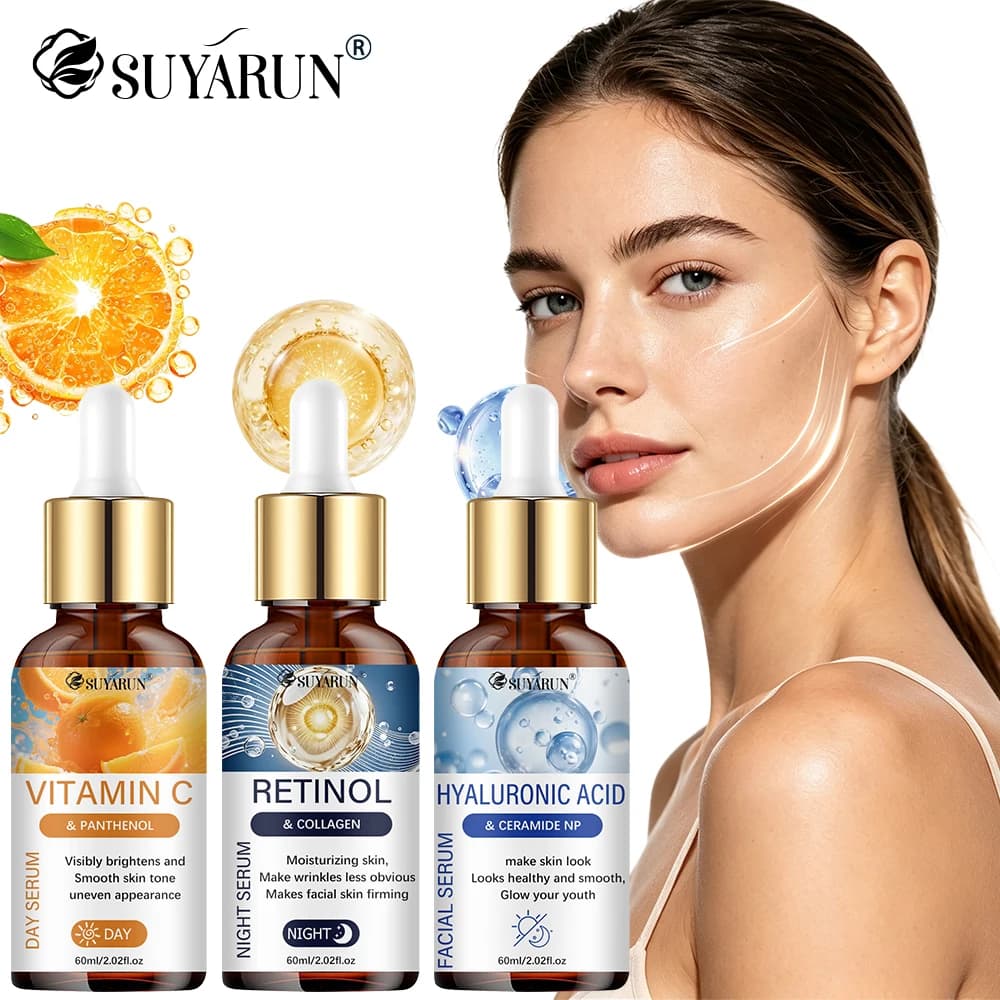 SUYARUN 3PCS helps brighten skin tone, moisturize the skin, firm the skin and deeply hydrate it and suitable for all skin types.