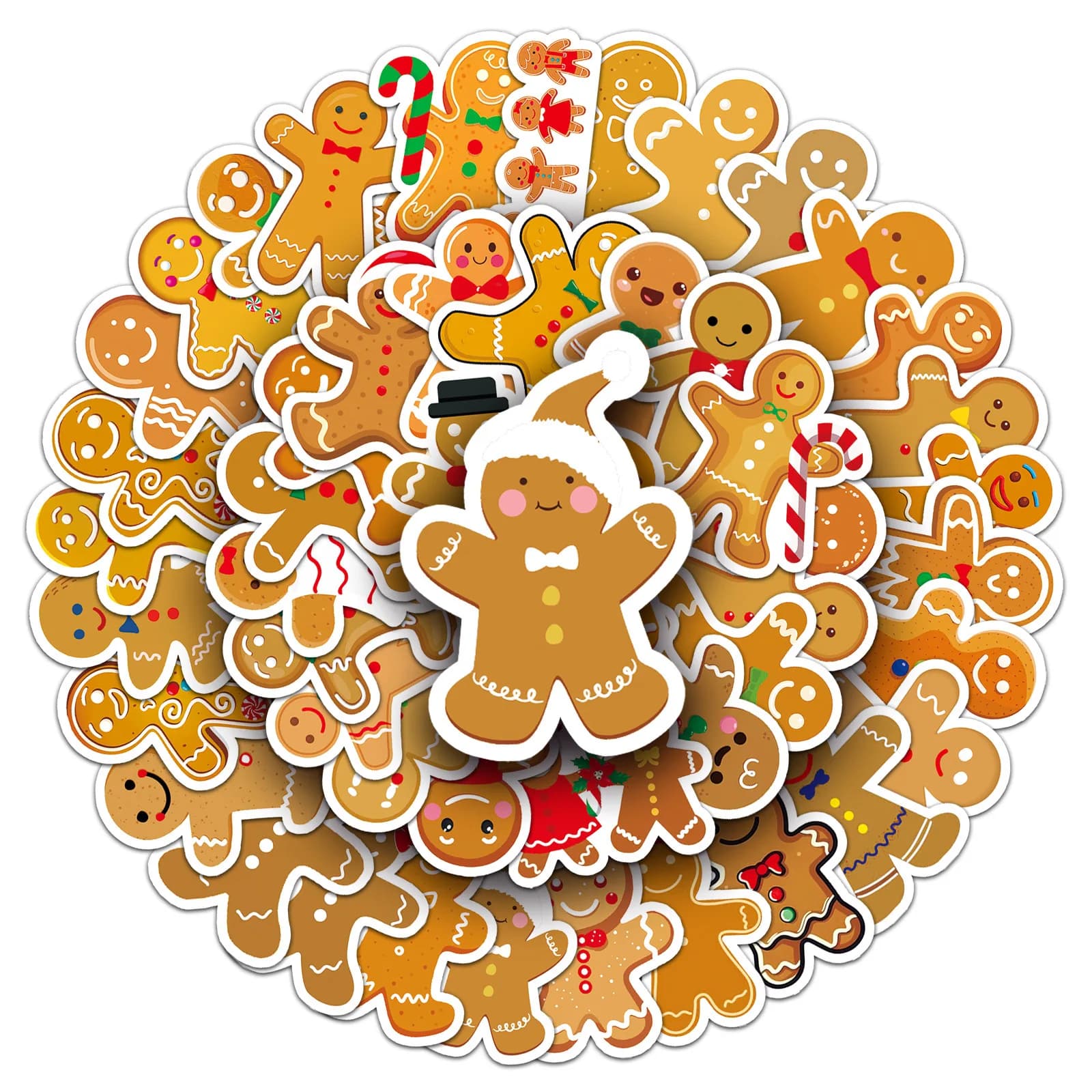 50 biscotti decorativi natalizi con omino di pan di zenzero, simpatici cartoni animati, adesivi impermeabili, etichette adesive per bagagli, adatti per zaini