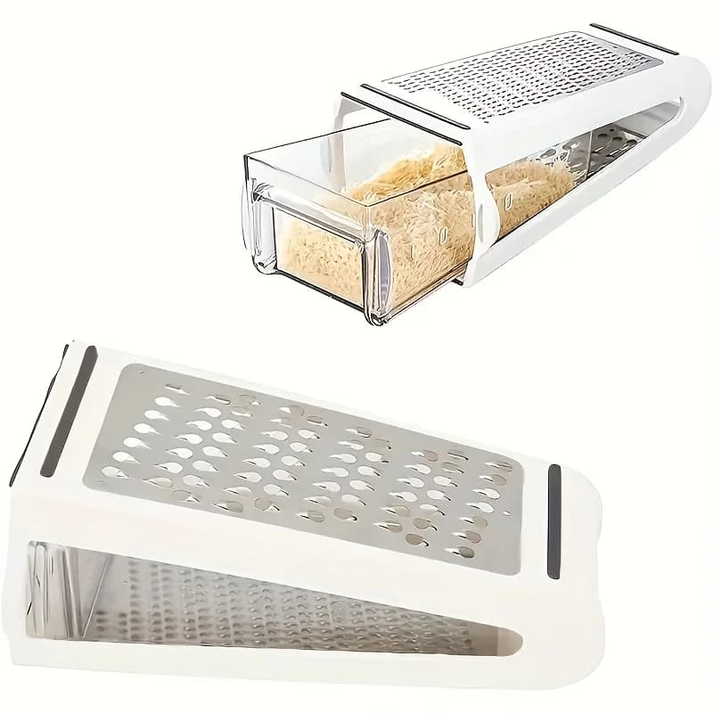 Grattugia per Formaggio a Doppia Faccia Salvaspazio in Acciaio Inox con Contenitore per Alimenti, Utensile da Cucina per Verdure, Carote, Cetrioli