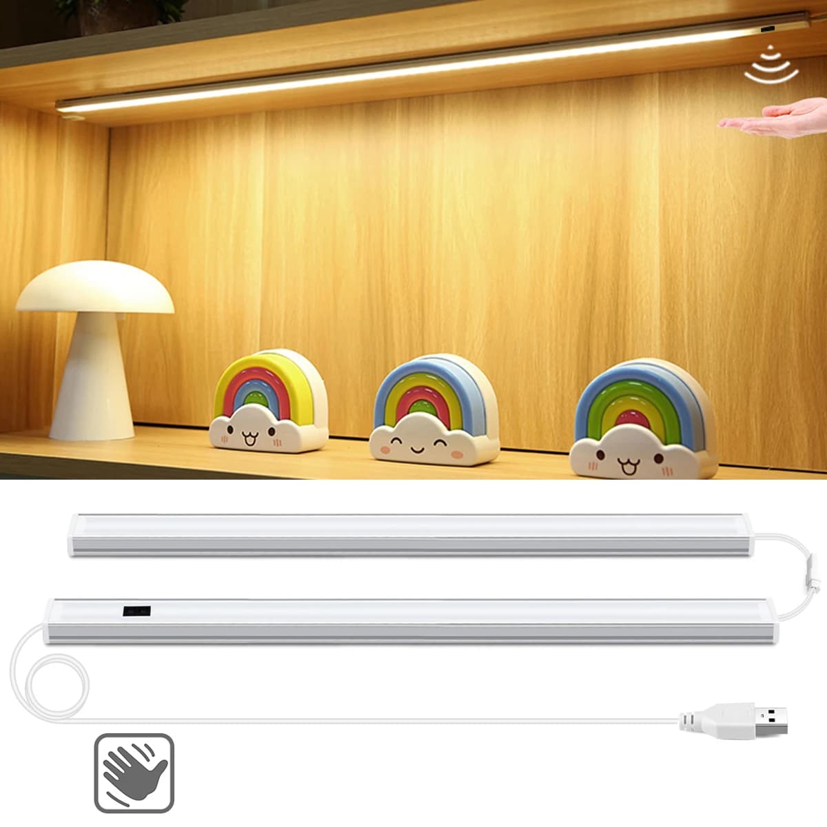Luce notturna per interni a LED 30/40/50 cm Spina USB Attivazione delle onde manuali 5W/6W/7W Barra luminosa per contatori, lavello, armadi, scrivanie