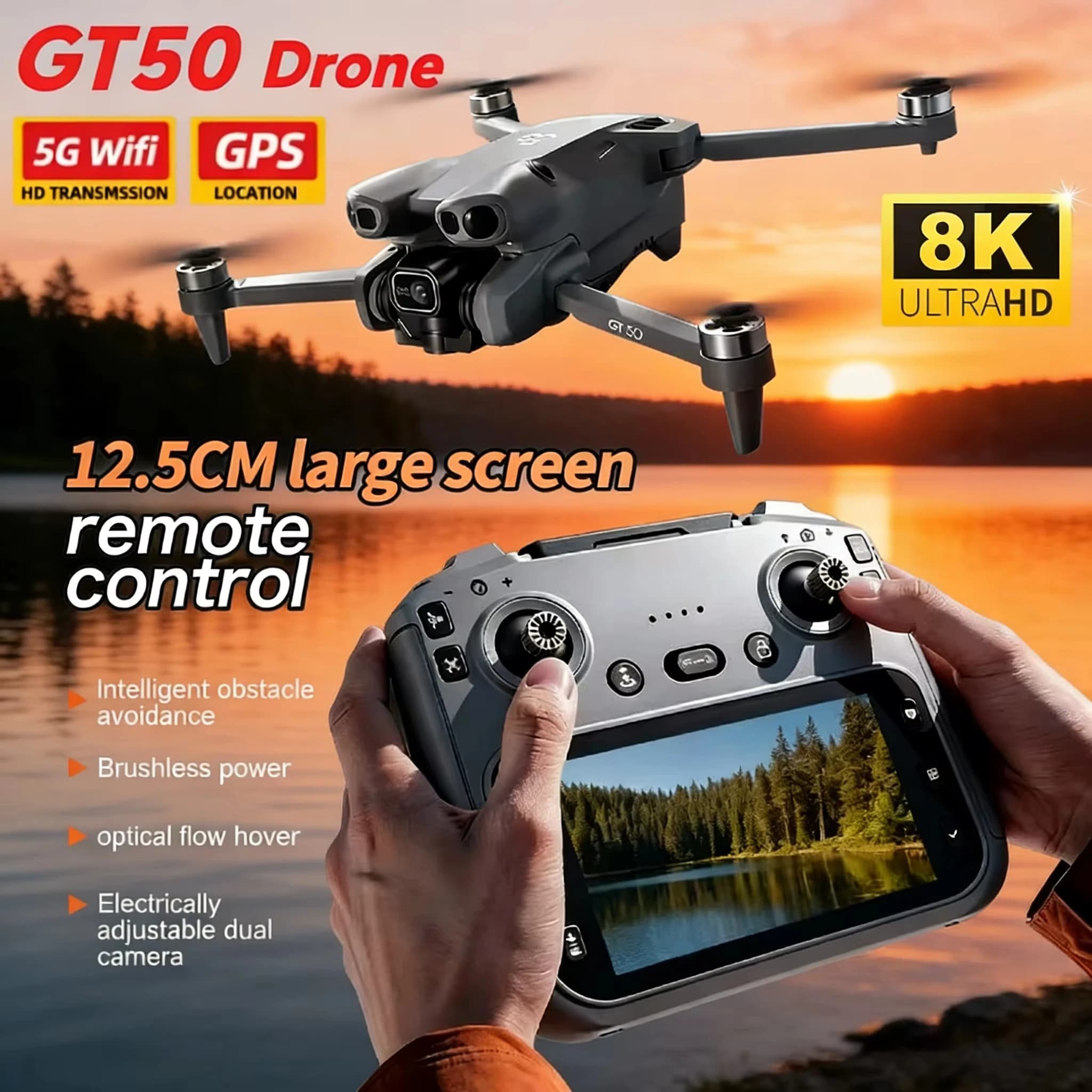 Hot Aircraft Toy Control Remote Screen 4.3" Quadcopter Brushless HD Avoidance Obstacle Drone Photography Aerial RC GT50 PRO Toy