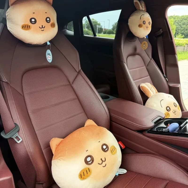 Anime Chiikawa Car Seat Pillow Neck Headrest Back Cushion Soft Comfortable Ergonomic For Auto Vehicle Interior Travel Driving