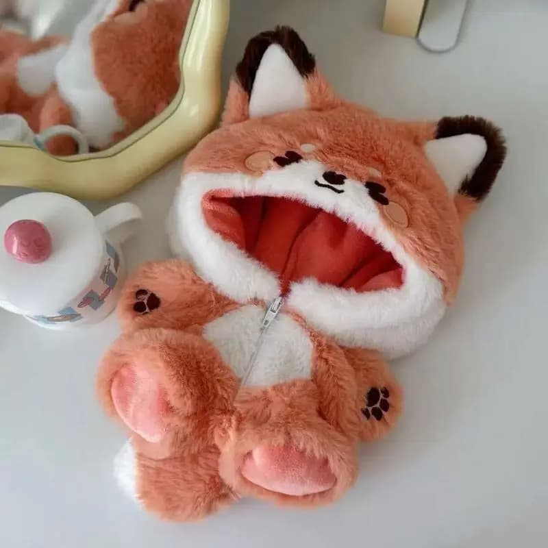 Simpatico Peluche Volpe Coniglio Cartone Animato 20cm, Morbido e Soffice, con Tuta con Cappuccio, Vestiti in Cotone per Bambole, Giocattolo per Bambini e Hobby, Travestimenti