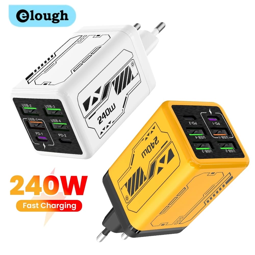 Elough Caricatore multi-porta 4U+2PD da 240 W Caricatore Mech con testina di ricarica da viaggio intelligente con protocollo completo