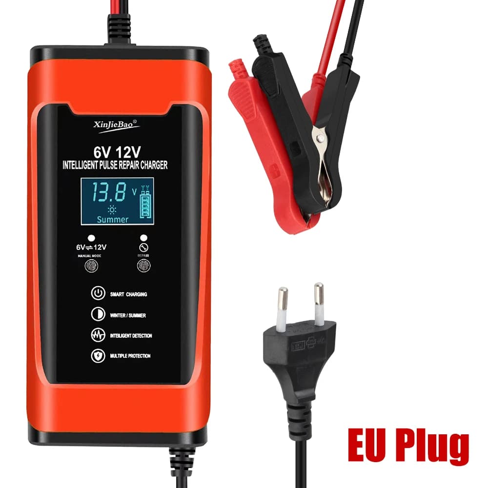 Caricabatterie Intelligente Rapido per Auto e Moto, Caricatore per Batterie GEL e al Piombo-Acido 6V 12V 6A con Riparazione a Impulsi e Display LCD