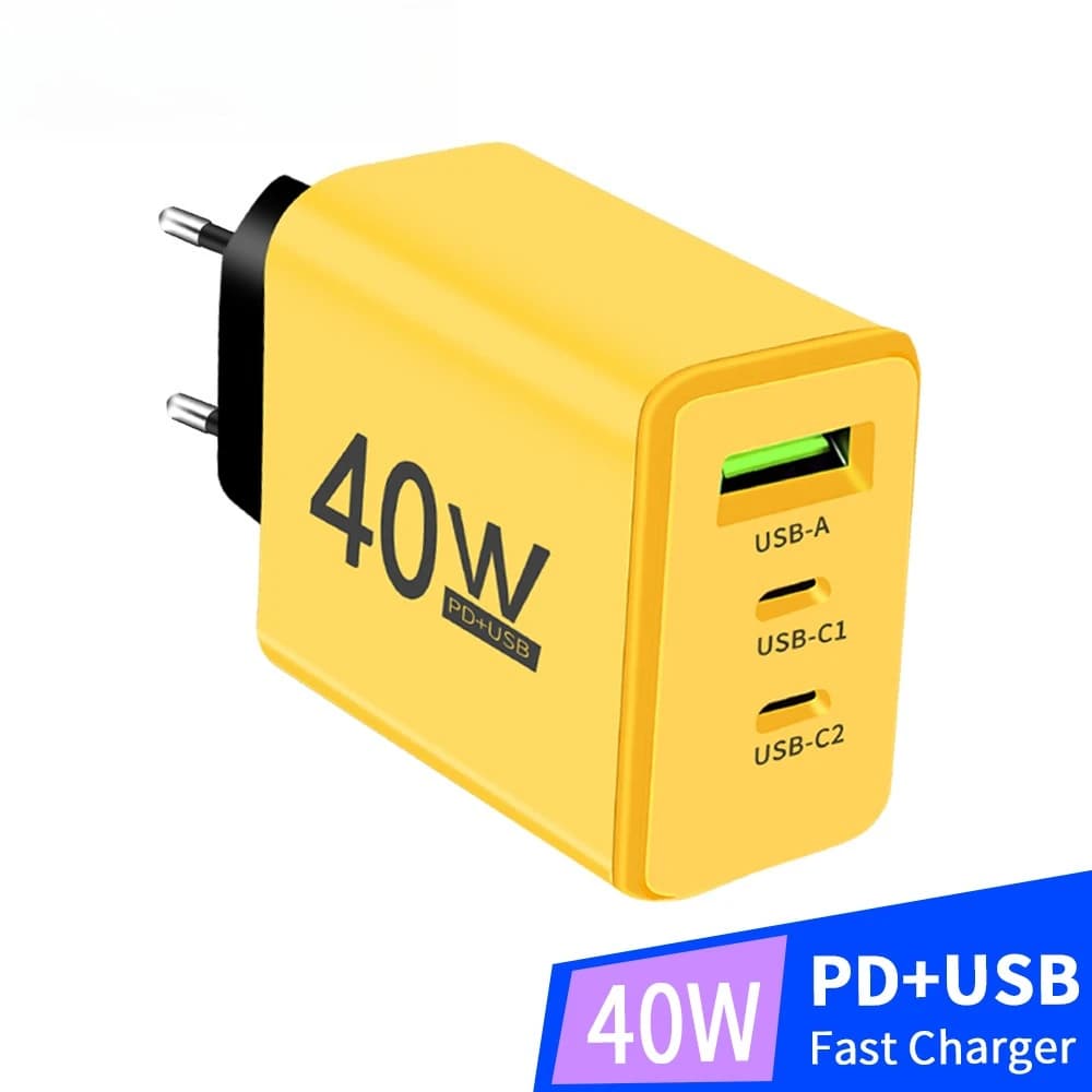 40W USB C Charger 3-Port Quick Charge 3.0 Fast Charging for iPhone Xiaomi Samsung Mobile Phone Quick Travel Wall Charger Adapter
