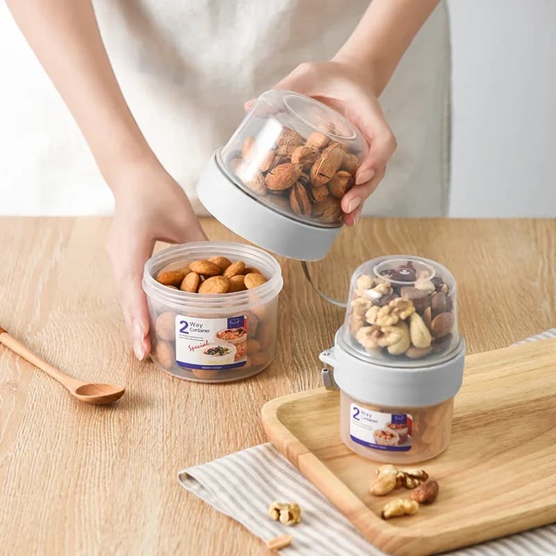 Contenitore per frutta e verdura per frigorifero a doppio strato, portatile, creativo, rotondo, sigillato, serbatoio in plastica, scatola per il pranzo, snack, integratore alimentare, Bento Box