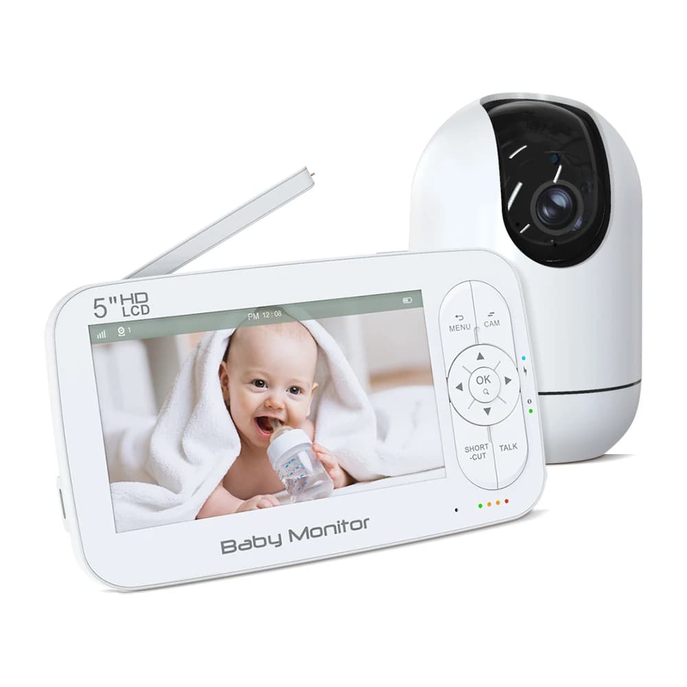 Monitor per Bambini con Schermo IPS da 5 Pollici, App Tuya, WIFI, Rilevamento Pianto, PTZ, Interfono, Monitoraggio Temperatura, Ninna Nanna, Telecamera per Bambini, VOX