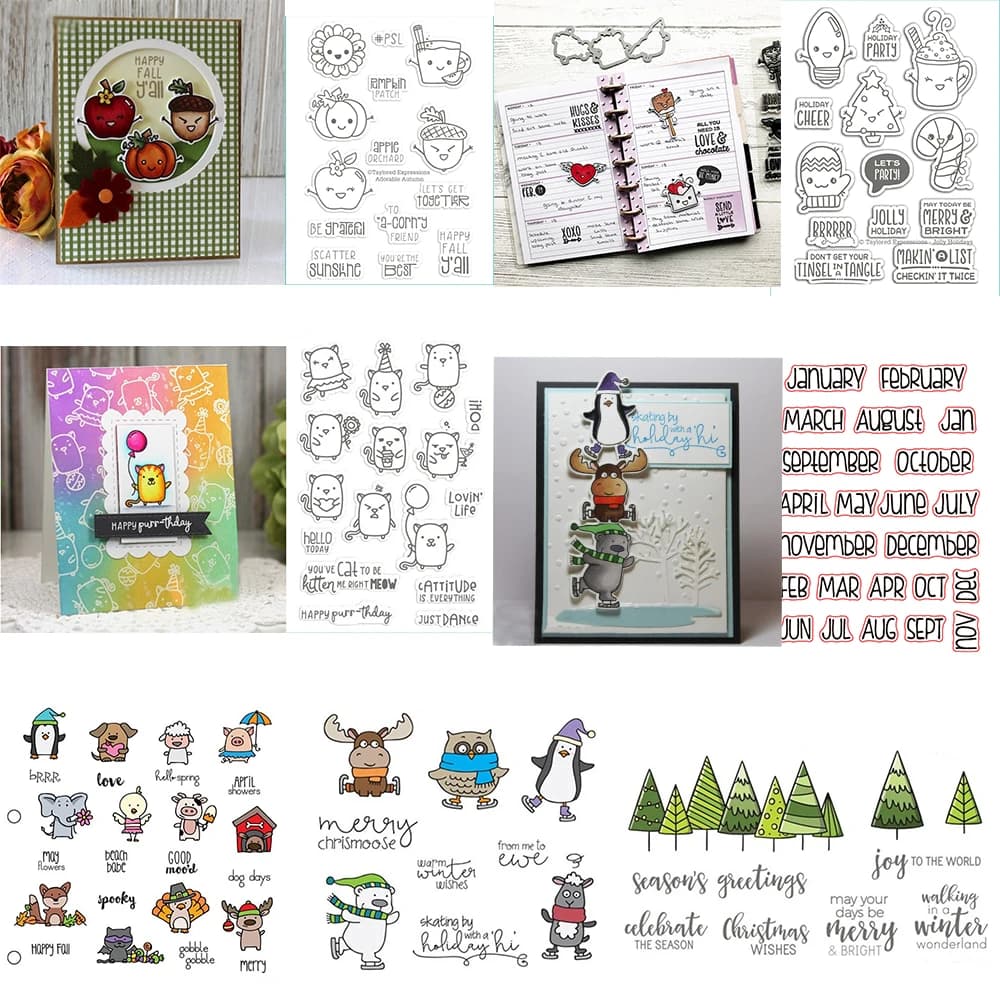 Adorable Autumn Calendar Critters Stamps Christmas Elk Trees Critters On Ice Stamp Set For DIY Scrapbooking Card Craft Making