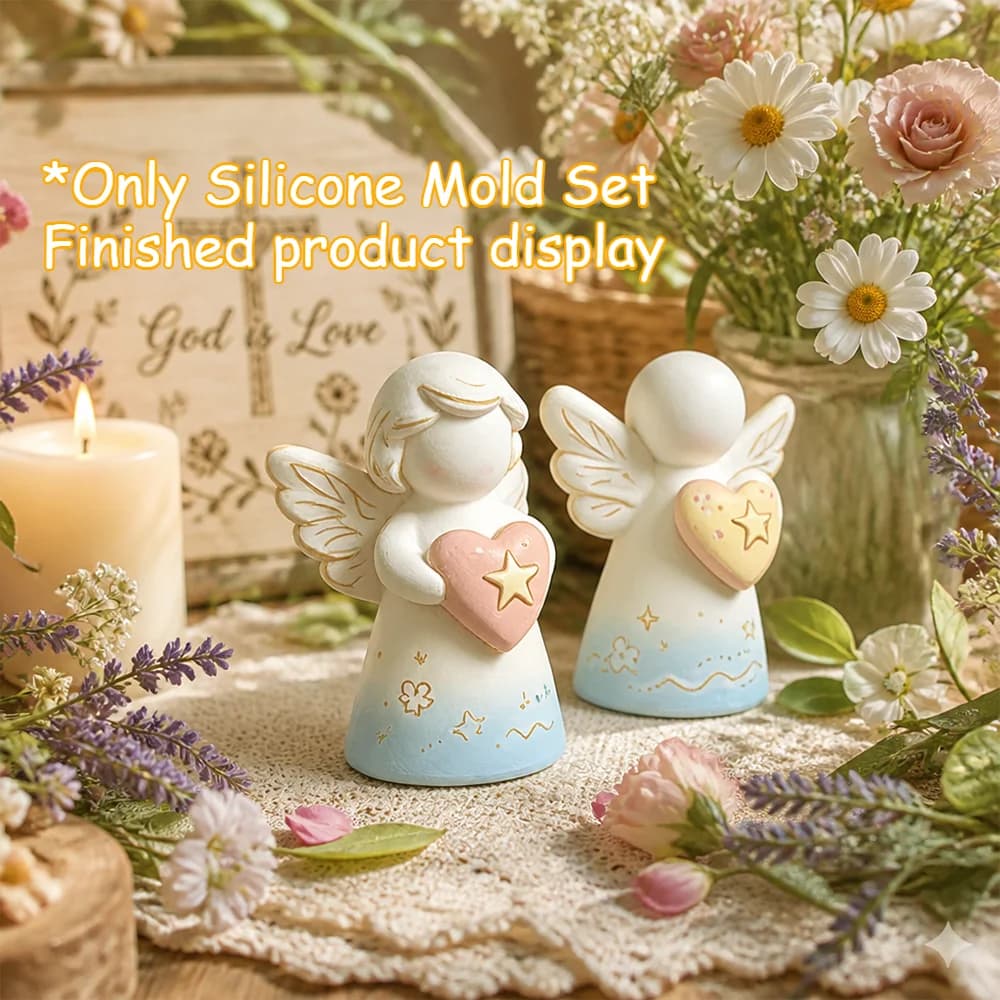 2Pcs Cute Angel With Heart Silicone Mold 3D Casting Mould for Candle Plaster Resin Handmade Home Ornament Craft