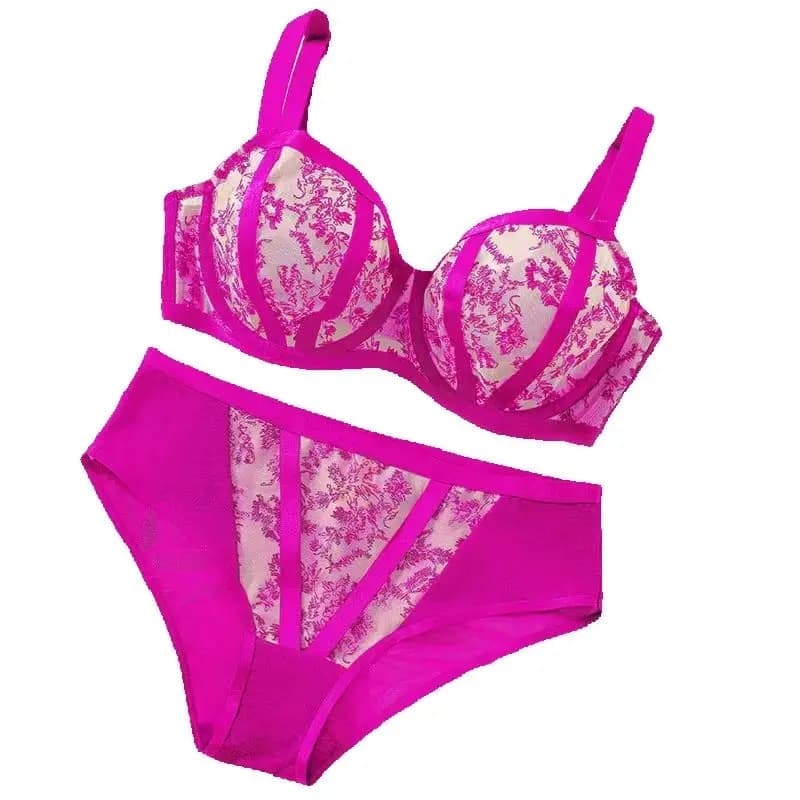 Thin Cup Sexy Lace Bra Set Adjustable Straps Bra Push Up Steel Ring Sexy Female Plus Size Transparent Bra Set