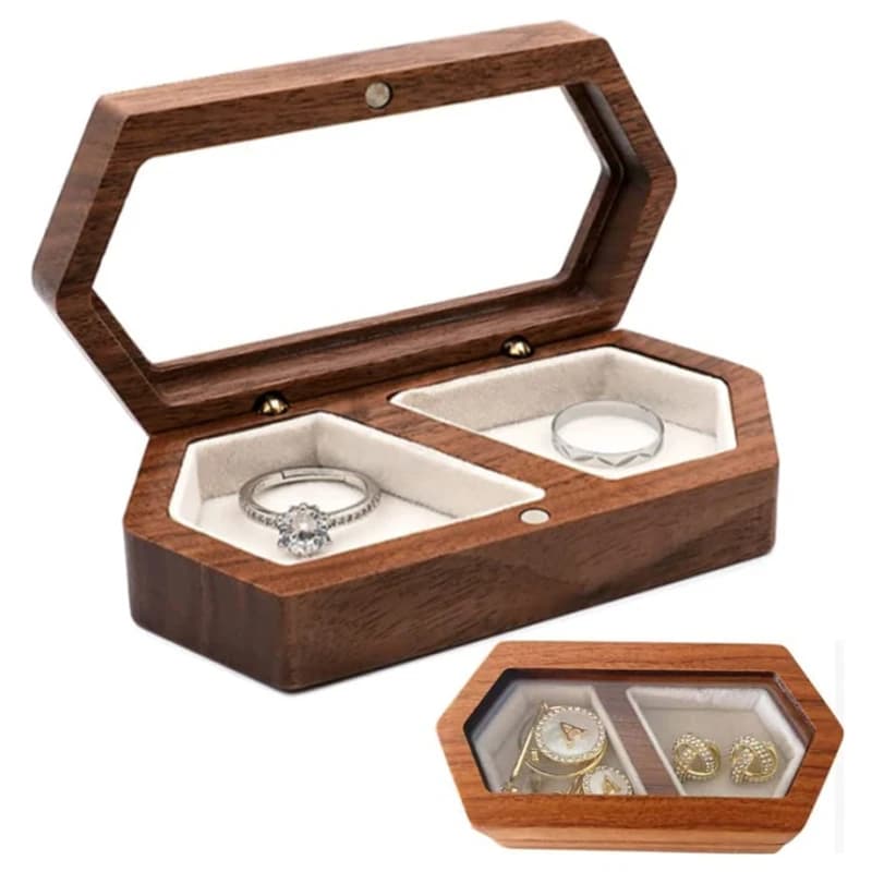 Nuovo anello scatola portagioielli fidanzamento cerimonia nuziale anello personalizza proposta anello regalo di nozze rustico per ragazza legno di noce