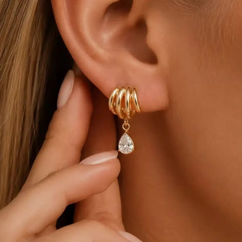 Salircon Vintage 18K Gold Stainless Steel C Shape Glass zircon Stud Earrings Women Waterproof Hypoallergenic Jewelry 2027 New