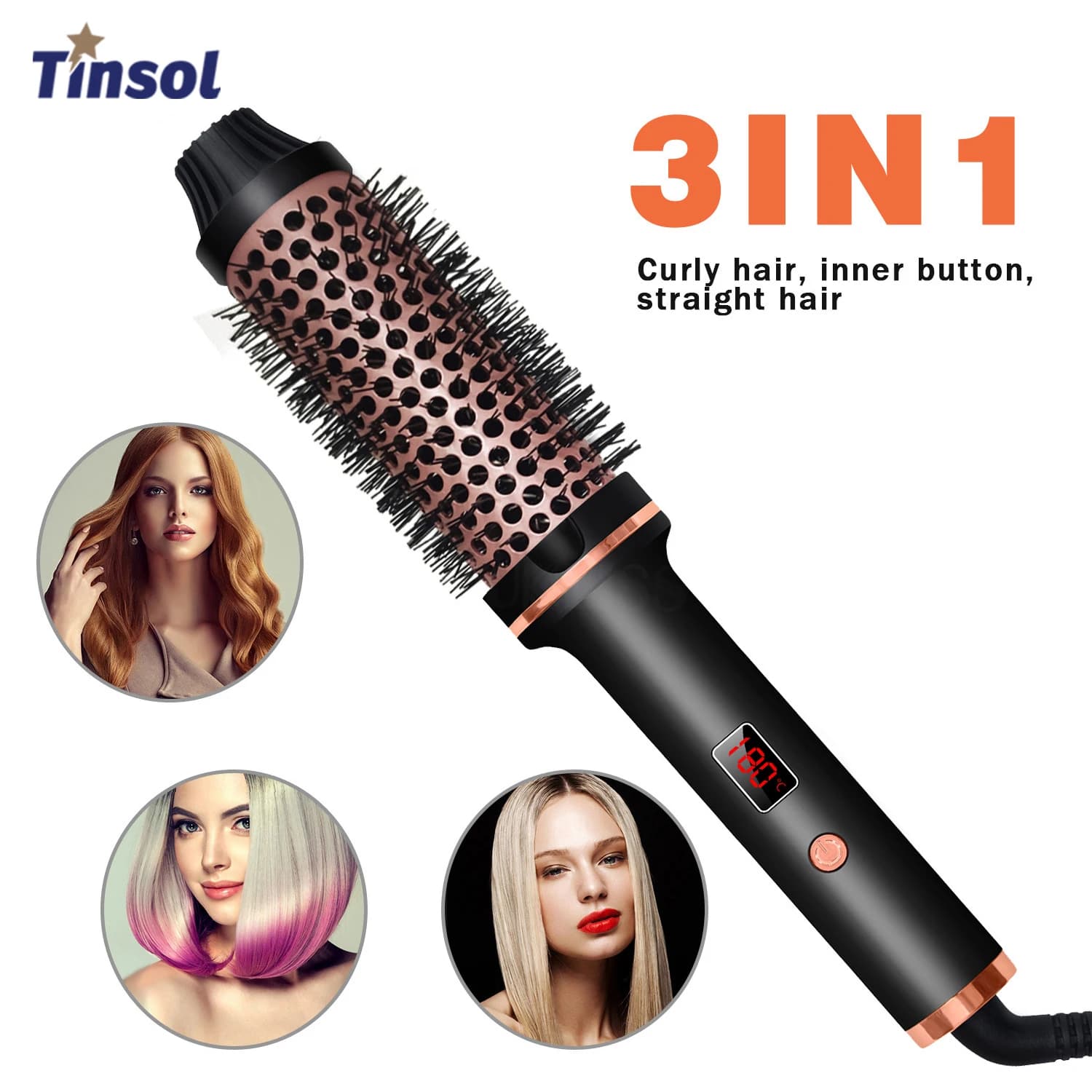 TINSOL Ferro Arricciacapelli e Piastra 3-in-1 Professionale, Bacchetta Arricciante, Pettine Termico Resistente al Calore