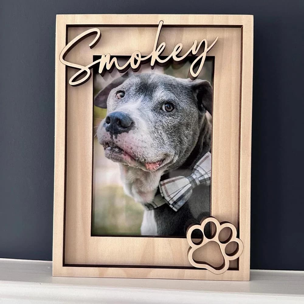 Cornice per foto personalizzata per cani in legno - Regalo commemorativo personalizzato per animali domestici con nome e data