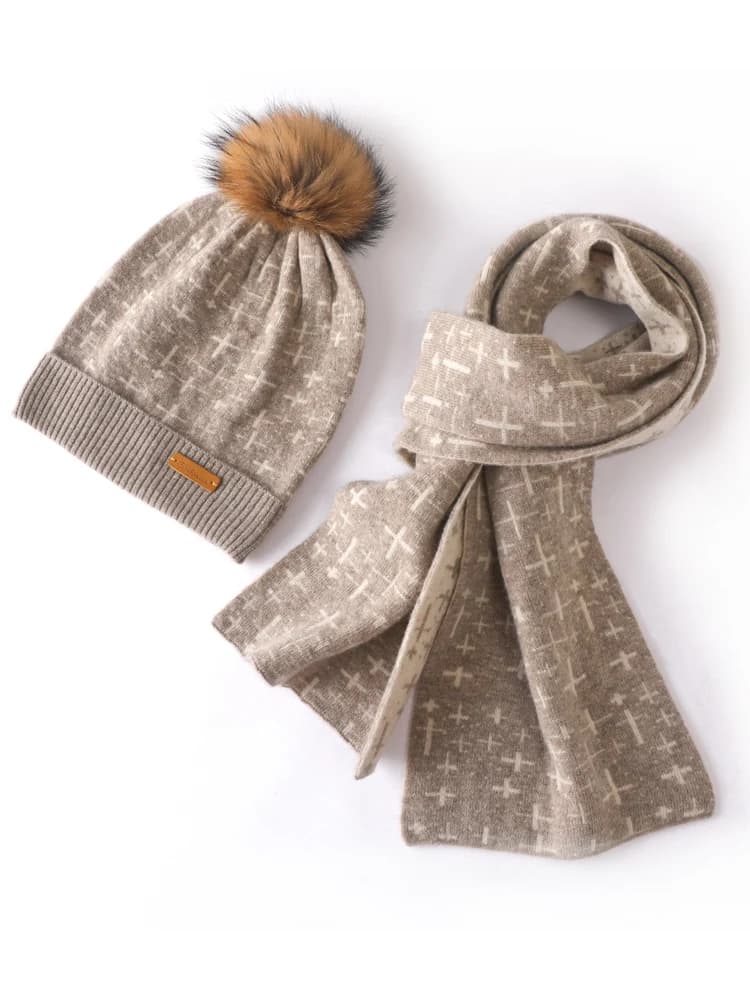 TLOML Autunno Inverno Chic Donna 100% Lana Merino Maglia Jacquard Cappello Sciarpa Vestito Caldo Morbido Stile Casual Cappello di Cachemire Sciarpa Vestito
