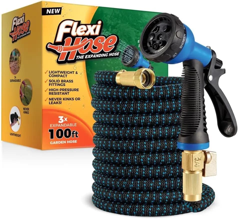 Tubo da Giardino Espandibile Flexi Hose con Ugello a 8 Funzioni, 30 Metri - Tubo da Giardino Leggero e Retrattile, Tubo per Acqua - No-Kink Flex
