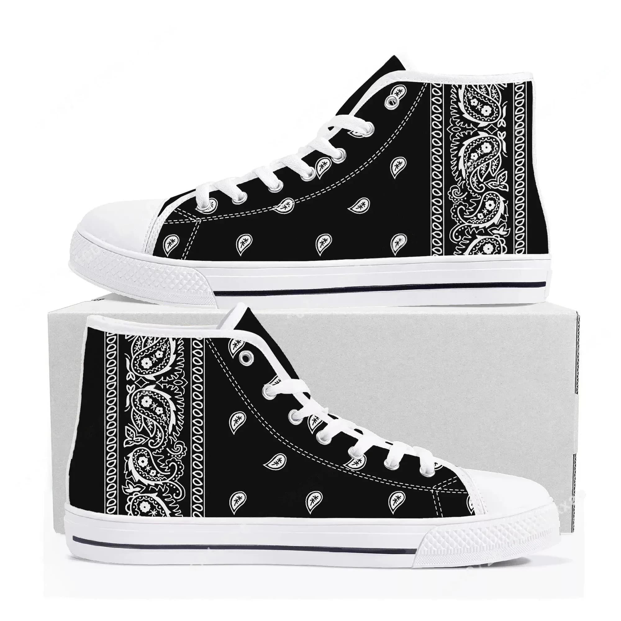 Sneakers alte con stampa Paisley, da uomo, donna e adolescente, in tela nera, bianca, rossa, blu, scarpe casual da coppia, personalizzabili