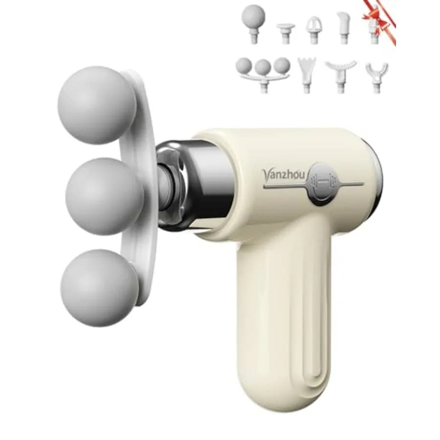 Mini Deep Muscular Massage Gun, Portable and Silent, with 9 Heads, Light