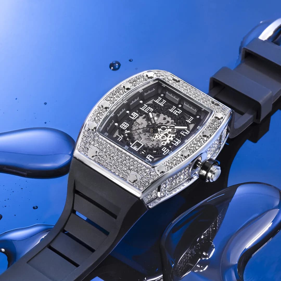Fashion MISSFOX Large Square Dial Men Watch cinturino in Silicone Sport Style Black Cool Clock Man Diamond Waterproof Relogio Masculino